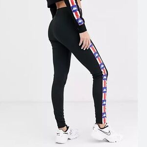 Kappa Women's Black Leggings with USA Side Stripe Stretch Waistband Branded